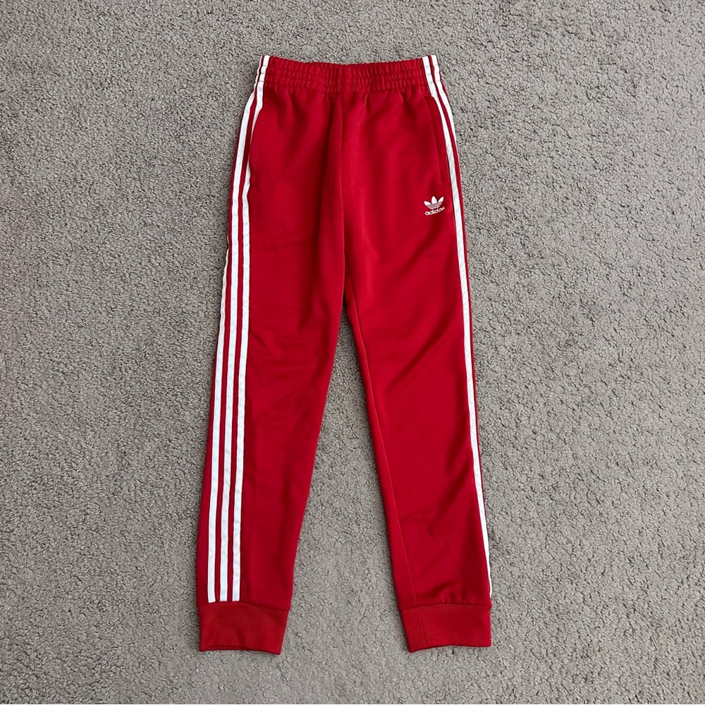 Adidas Red Sweat Pants Three Stripes Jogger Womens S